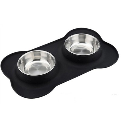 Best selling dog products No Spill Non-Skid Pet Feeding Foldable Double Stainless Steel Dog Bowl with silicone placemat